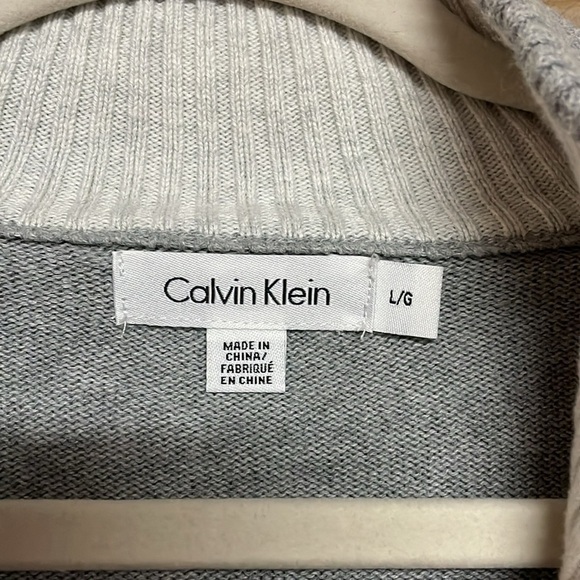 Calvin Klein size large gray mock neck quart zip sweater 100% cotton med weight - Picture 4 of 8